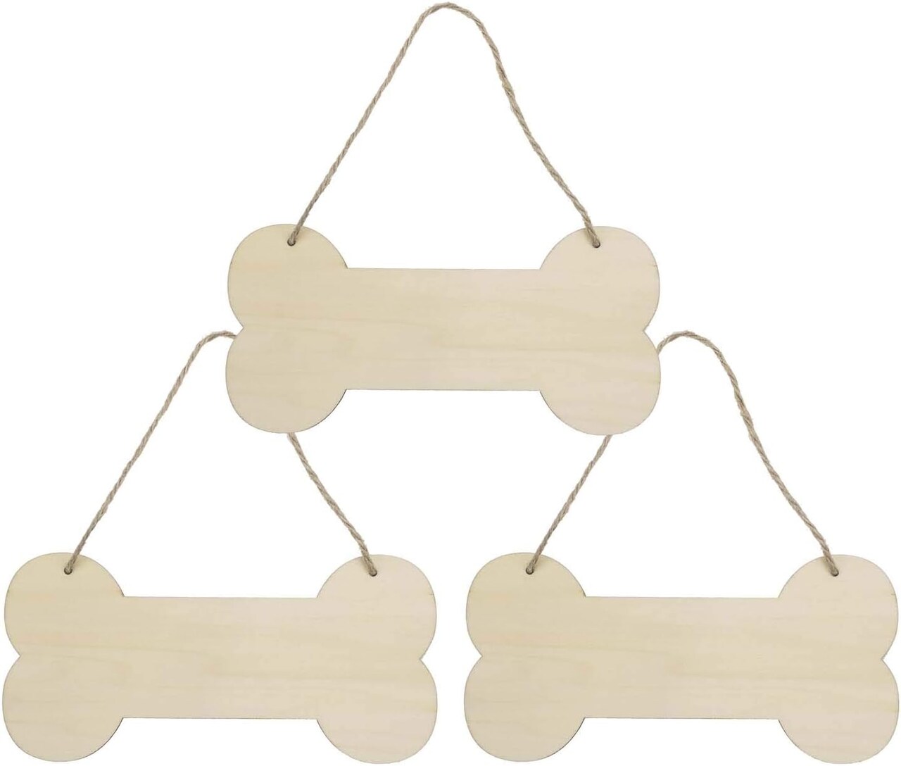 3-Pack Dog Bone Wooden Signs – Unfinished DIY Wood Plaques with Ropes for Pet House, Puppy Door, Wall Decor, 3.9 x 7.9 Inches (10 x 20 cm)